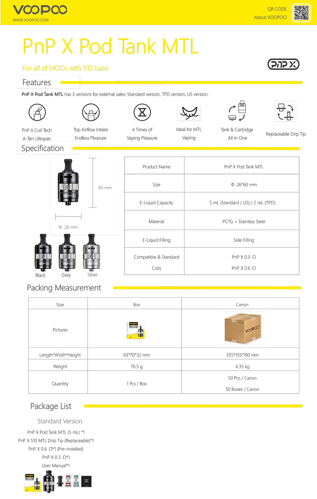 PnP X Pod Tank MTL Voopoo LCA Distribution